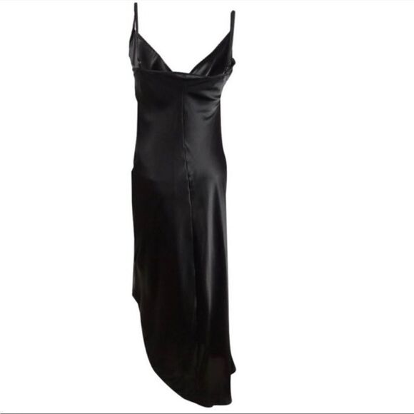 NWOT Bebe Black Satin Cowl Neck Maxi Midi Asymmetrical Dinner,Engagement - Picture 7 of 10